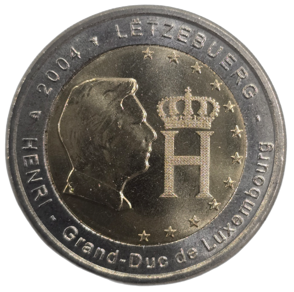2 euros conmemorativa Efigie y monograma del gran duque Enrique Año 2004